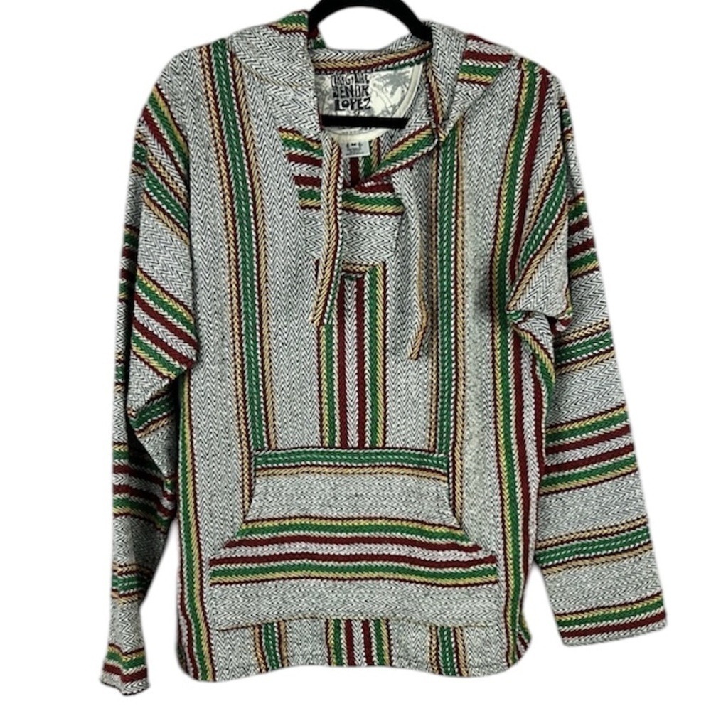 Baja Hoodie Pullover Jerga Mexican Hoodie Striped Surf Skate Festival Medium